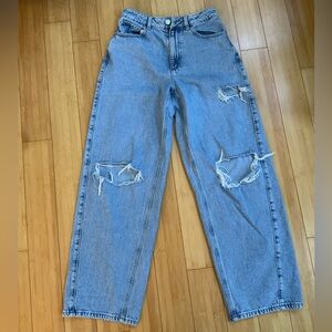 Garage Blue Distressed Wide Leg Jeans